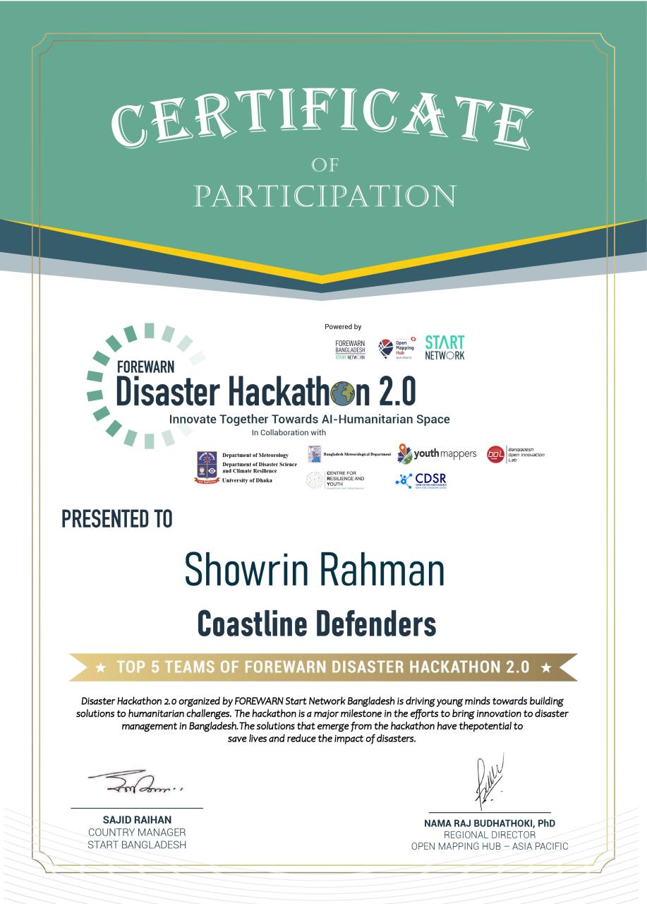 Top 5 Finalist, FOREWARN Disaster Hackathon 2.0